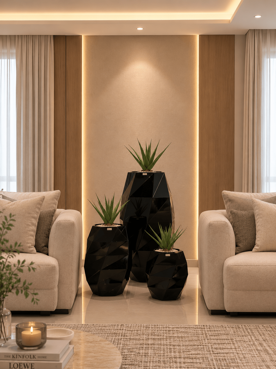 MAZ Facet Planter Set – Black | طقم فازات فاسيت الأسود - MAZ
