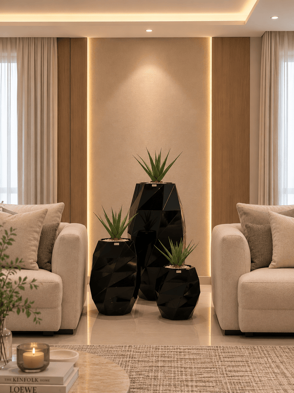 MAZ Facet Planter Set – Black | طقم فازات فاسيت الأسود