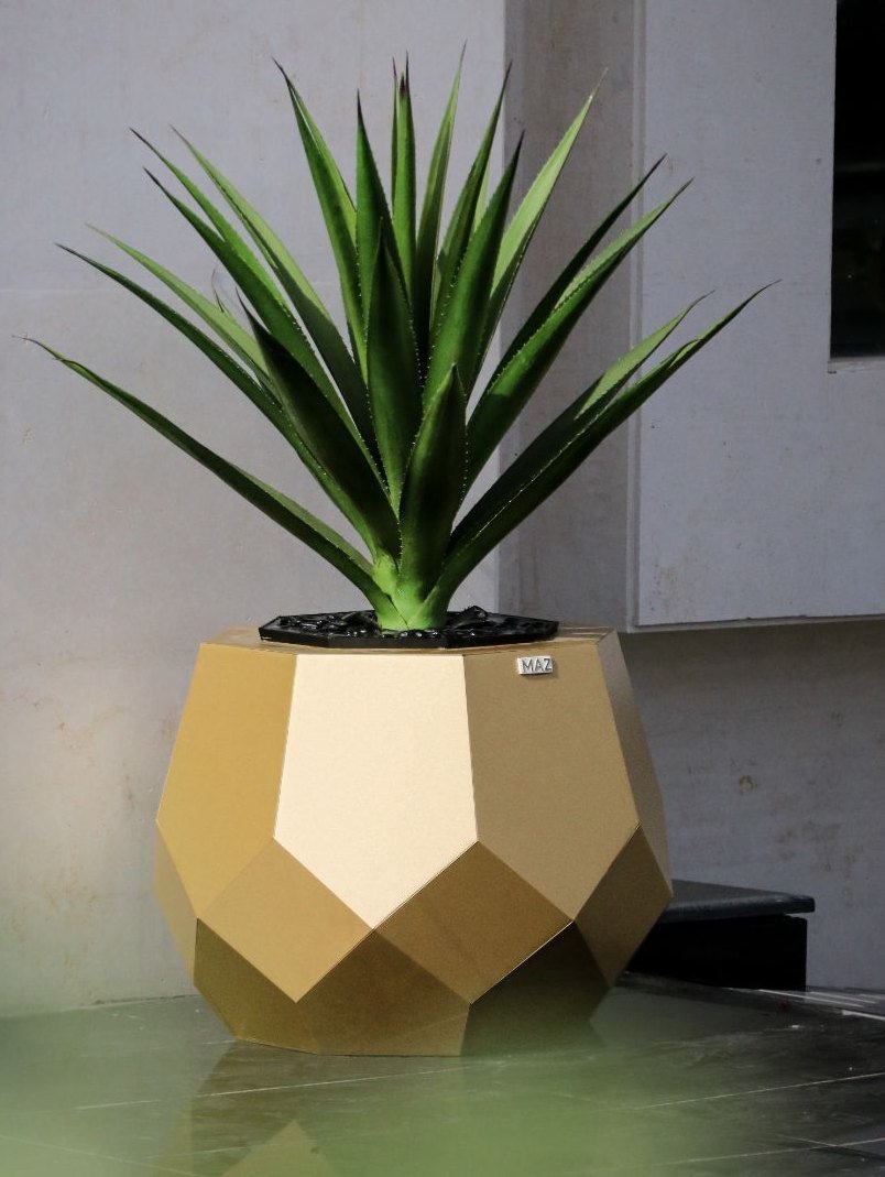 Gold Artichoke vase with desert agave at a government reception